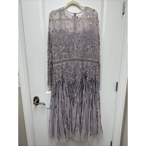 Mac Duggal Size 20 Purple 93633 Long Sleeve Sequin Beaded Midi Cocktail Dress - Picture 9 of 14